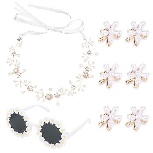 ANBALA 8 Pcs Flower Girl Proposal Set Flower Girls Gifts Including Flower Girl Headpiece Round Flower Sunglasses Pearl Sma...