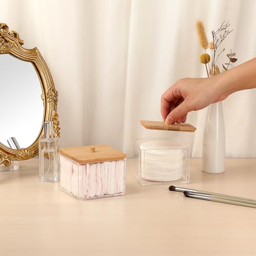 Hipiwe Acrylic Qtip Holder 2 Pack Cotton Swab and Ball Organizer with Lid Bathroom Q-tip Dispenser Clear Acrylic Apothecar...
