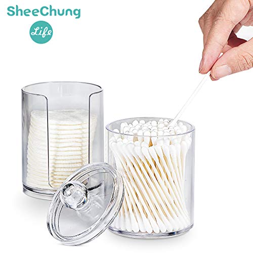 SheeChung 2-Pack Clear Acrylic Qtip Holder - Shatterproof Apothecary Jars for Bathroom Organization - Vanity Storage Canis...