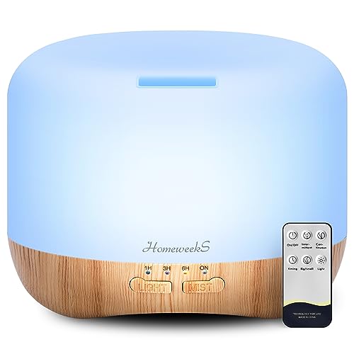 Homeweeks 300ml Essential Oil Diffuser, Quiet Aromatherapy Mist Diffusers for Essential Oils, Wood Grain, Ultrasonic, Remo...