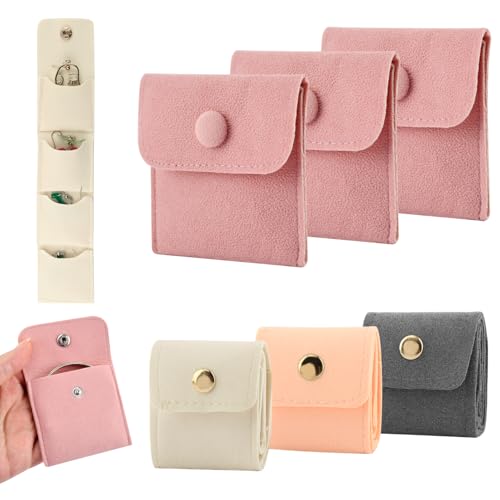 Londehuhai 6Pcs Portable Jewelry Organizer Bag Set, Mini Travel Jewelry Pouch with Buckle, Foldable Jewelr-y Roll Multi-Co...