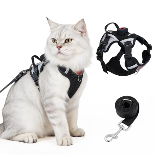 Cat Harness and Leash Set with Holder Compatible with AirTag, Upgraded Escape Proof Kitten Harness with Lead for Large Adu...