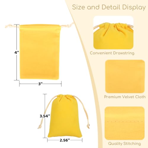 Tapleap Jewelry Bags, 12Pcs Yellow Velvet Coin Pouch, 3x4 Drawstring Bags, Wedding, For Wrapping Resin Runes, Soap