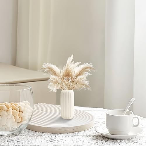 Ceramic Vase for Flowers – Modern Small Ribbed Textured Flower Vase for Home Decor, Pampas Grass, Decorative, Farmhouse, C...