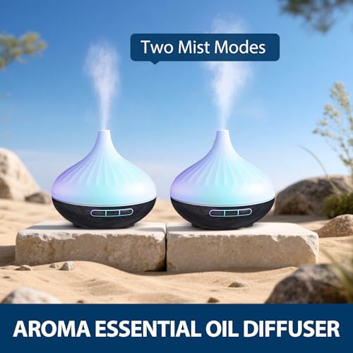 Aroma Diffuser & 12 Pcs Organic Essential Oils Set for Room, 500 ML Ultrasonic Diffuser for Home Cool Mist Humidifier with...