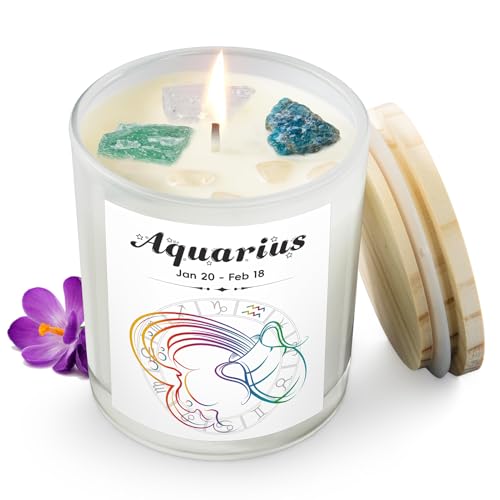 Aquarius Gifts for Women, Zodiac Aquarius Candle with Healing Crystals, Astrology Birthday Gifts for Women, Mom, Sister, F...