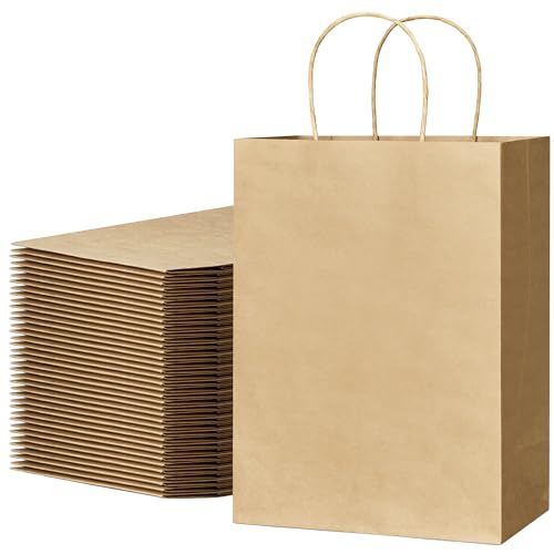 ECOEXTRA Gift Bags 100Pcs Brown Paper Bags with Handles Bulk 8x4.5x10.8 Inch Paper Gift Bag Medium Size, Kraft Paper Bag, ...