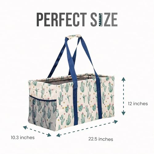 Lucazzi Extra Large Utility Tote Bag, Oversized Collapsible Reusable Wire Frame Rectangular Canvas Basket With Two Exterio...
