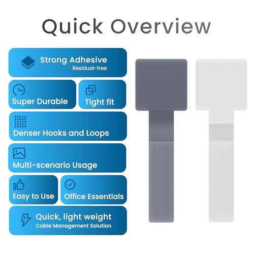 LX IntMfr. Hook and Loop Cable Ties, Self Adhesive Hook and Loop Cable Straps, Sticky-back Cord Organizer, Cable Clip, Hou...