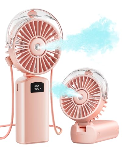 Gaiatop Portable Misting Fan, 180° Foldable Handheld, 3 Speeds USB Rechargeable, Spray Water Mist with LED Digital Displa...