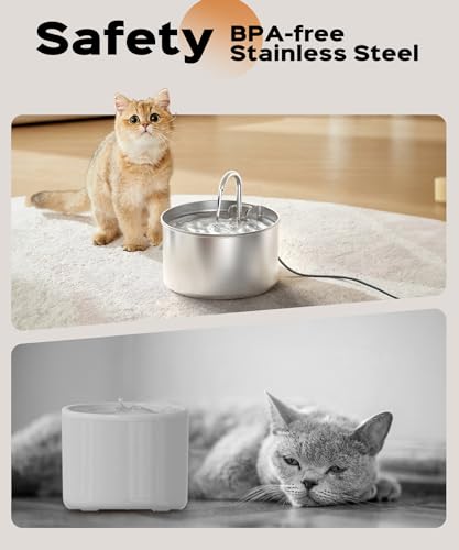 Stainless Steel Cat Water Fountain: Pet Fountains Indoor Metal Automatic Dispenser Cat Waterer Bowls Dog Faucet Bottle Pet...
