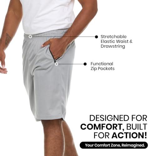 Essential Elements Men’s Athletic Shorts 4 Pack – Quick-Dry Moisture Wicking Basketball, Gym & Workout Shorts with Pockets