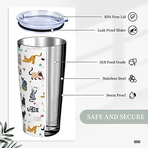 Yobvec Cat Tumbler with Lid and Straw, 20 Oz Stainless Steel Cups Insulated Water Bottle Coffee Mug Gifts for Cat Lover
