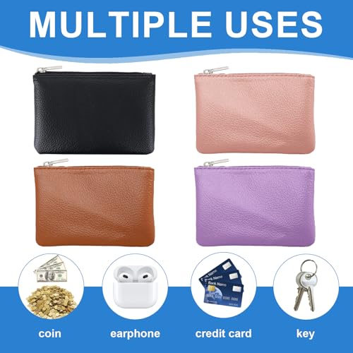 4 Pack Leather Zipper Coin Purse, Portable PU Leather Coin Purse,Mini Coin Pocket Pouch Change Holder, Coin Pouch with Zip...