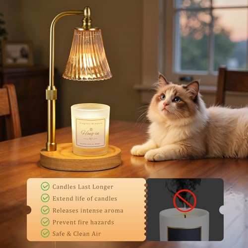 Amber Candle Warmer Lamp with Timer Dimmable,Birthday Gifts for Women Mom,Adjustable Height Wax Melt Warmer for Jar Candle...