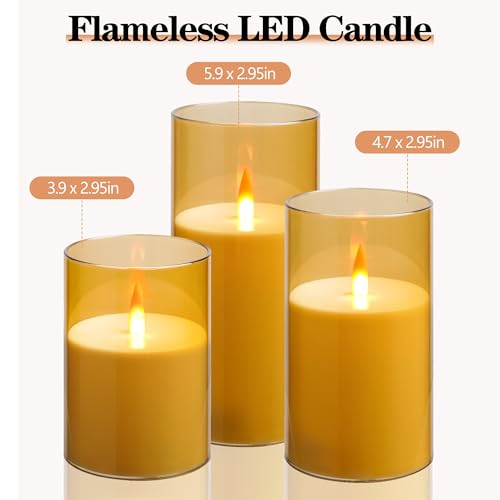 Upinmz Gold Acrylic Flameless Candles with Remote Control and Timers，Battery Operated Candles，LED Pillar Candles with Danc...