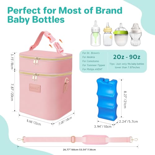 PIIOSER Breastmilk Cooler Bag with Ice Pack Fits 6 Baby Bottles Up to 9 Ounce, Insulated Baby Bottle Tote Bags, Double Lay...