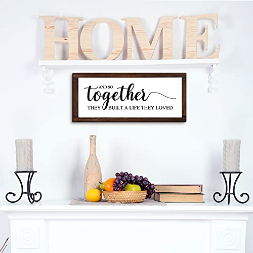 Jetec Farmhouse Wall Decor Rustic Modern Framed Hanging Plaque Together They Built a Life They Loved Sign 14 x 6.4 Inches ...