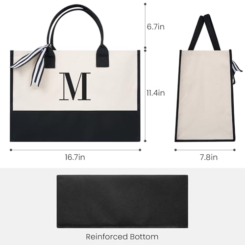BAGAIL Initial Tote Bag, Personalized Birthday Gifts for Women, Teacher, Friends, Mom, Wedding, Monogrammed Beach Bag