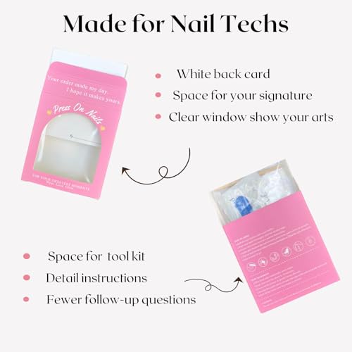 Press On Nails Packaging Box with Instructions Backing Cards Premium Pink Empty Nail Case for Nail Tech Small Business 20 Set