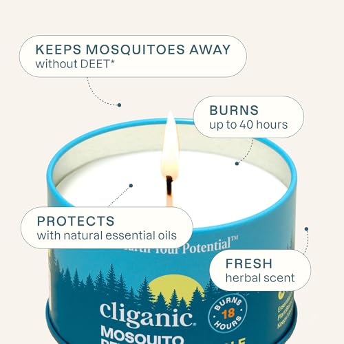 Cliganic Natural Mosquito Repellent Candle (Pack of 2) | Citronella, DEET Free, Essential Oil Infused for Outdoor, Camping...