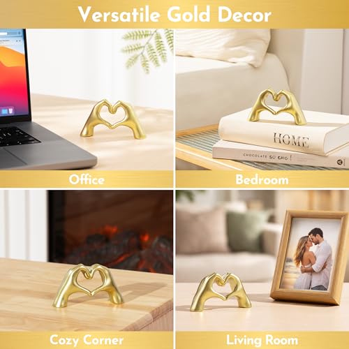 Gold Decor Living Room - Small Shelf Decor Aesthetic - Heart Hands Sculpture - Teen Girls Bedroom Knick Knacks - Cute Home...