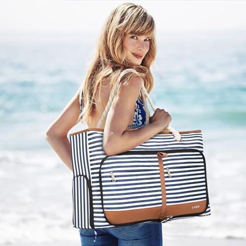 Lekespring Beach Bag for Women - 35L Large Tote Bag, Waterproof & Sandproof, Zippered Carry On Bag for Pool, Beach & Travel