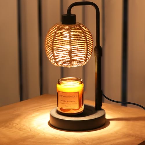 Yohonk Candle Warmer Lamp with Timer Dimmable, Natural Weaving Boho Electric Candle Lamp, Wax Warmer Lamp for Mothers Day ...