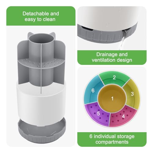 GFWARE Toothbrush Holders for Bathrooms - White Rotating Kids Electric Toothbrush and Toothpaste Holder, Detachable 6 Slot...