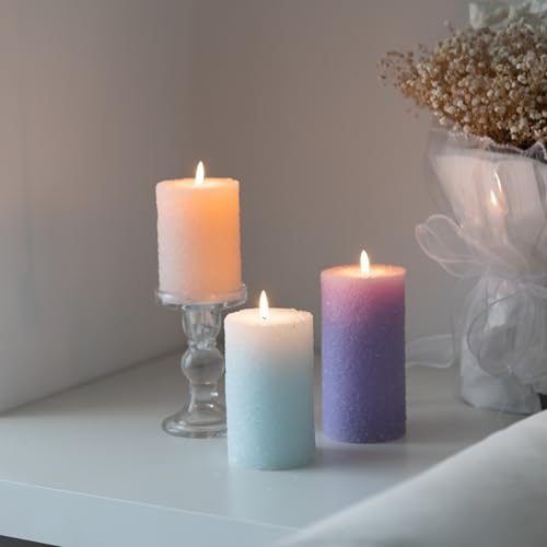 MOZEAL Hand-Poured Granular Texture Decorative Baby Blue Pillar Candles Set of 3 (3"x4", 5", 6"),Approx 300 Hours Burn Tim...