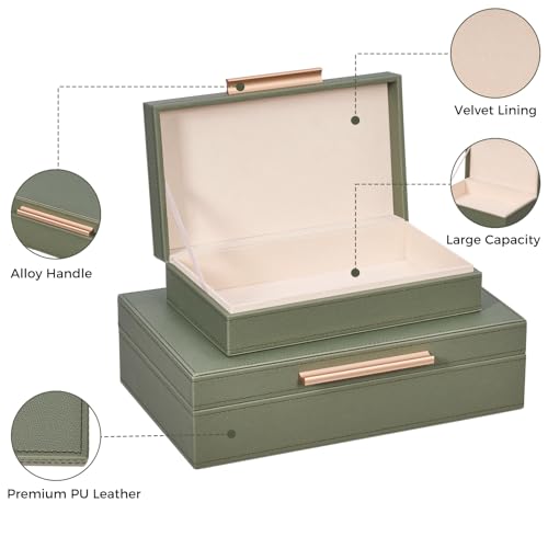 Decorative Storage Boxes with Lids 2-Set for Modern Home, Saving Space, Memory Boxes, PU Leather Keepsake Box, Photo Stora...