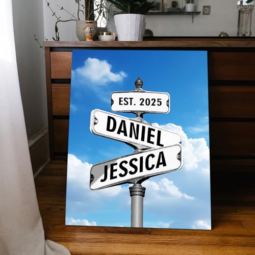 Custom Canvas Prints Crossroad Street Sign Valentines Day Gifts for Couples, Personalized Name & Date Vintage Street Sign ...
