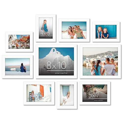 Americanflat Set of 10 Picture Frames with Shatter-Resistant Glass - Gallery Wall Frame Set with Two 8x10, Four 5x7 and Fo...