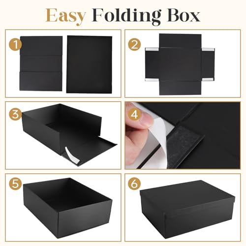 Gift Box, 16.5x13x5.5 inches Large Black Gift Boxes with Lids for Presents, Birthday Box Contains Card Ribbon Shredded Pap...