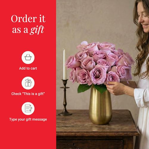 BloomsyBox - Lavender Roses - 24 Long Stems,Long Lasting, Hand-Tied in Eco-friendly, Vase Not Included, Fresh Flowers for ...