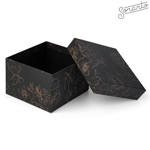 Sorarto Square Gift Boxes with Lids 4pc Set | Black Gold Floral Nesting Gift Boxes for Presents Birthday Wedding Bridesmai...