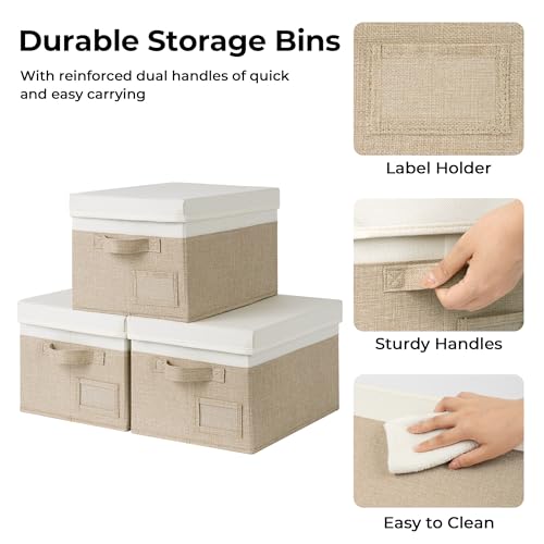 GRANNY SAYS Storage Basket with Lid, Linen Fabric Storage Bins with Label, Decorative Storage Boxes, Clothes Storage and O...