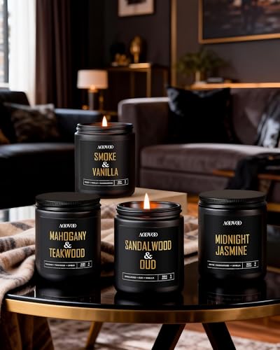 AOOVOO Scented Candles for Men - 4 Pack Candles for Home Scented, 36oz Soy Wax, 200 Hour Burn Time, Men Candle Set, Sandal...