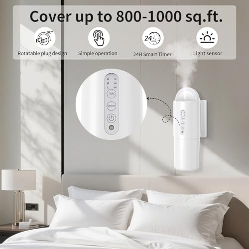 Plug in Waterless Essential Oil Diffuser, Elegant Waterless Scent Diffuser Starter Kit with 24H Smart Timer & Light Senso...