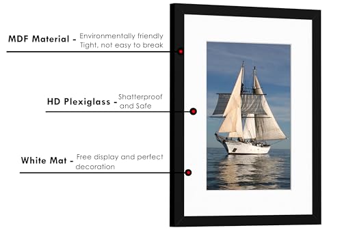 PEALSN 12x16 Picture Frame, Display Pictures 8.5x11 with Mat or 12 x 16 Without Mat for Wall Mounting Display, Photo Frame...