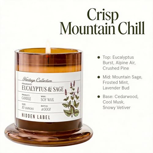 Eucalyptus & Alpine Sage Candle, 10oz Non Toxic Soy Candle in Clear Bell Jar, 55-Hour Clean Burn | Mountain Fresh Aromathe...