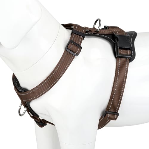 Plutus Pet Adjustable No Pull Dog Harness with Leather Accents, Heavy Duty Reflective Nylon Vest for Training, Hiking, Eas...