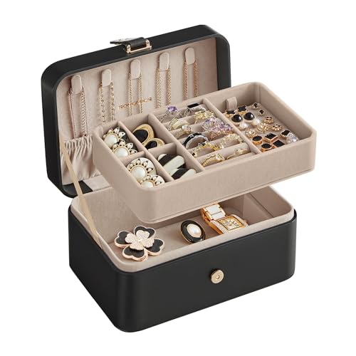 SONGMICS Jewelry Organizer Box, Travel Jewelry Case, 2-Layer Travel Case for Earrings, Necklaces, Bracelets - Portable Jew...