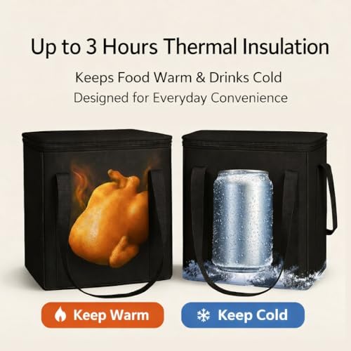 musbus 2-Pack, XL-Large Insulated Grocery Shopping Bags, Black, Reusable Bag,Thermal Zipper,Collapsible,Tote,Cooler,Food T...