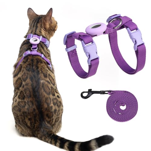 VKPETFR Cat Harness and Leash Set with Airtag Holder for Walking & Travelling, Escape Proof Cat Harness for Small Medium L...