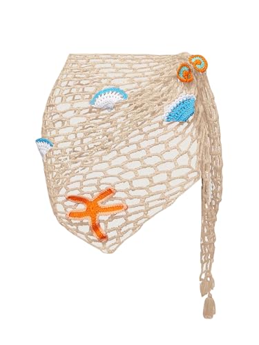 ZAFUL Crochet Sarong Coverups for Women Beach Vacation Starfish See Thru Tie Side Bathing Suit Cover Up Mini Skirt