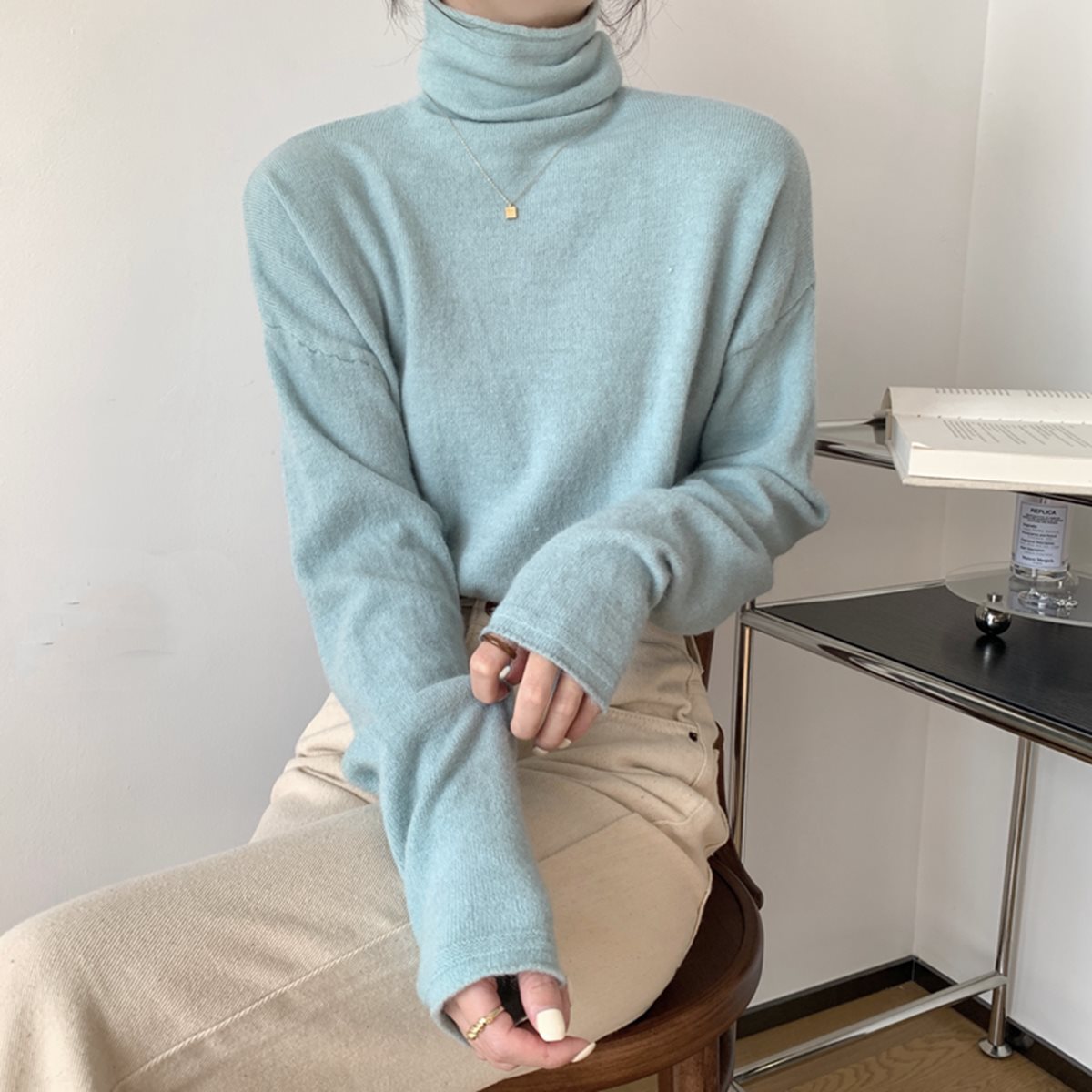 Korean Style High Collar Soft Glutinous Velvet Bottoming Sweater