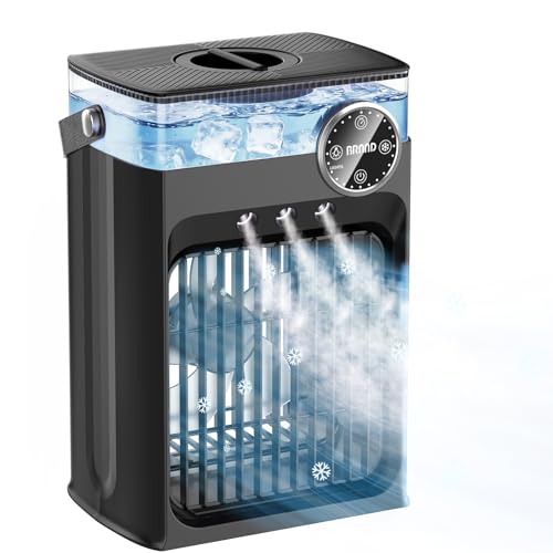 Portable Air Conditioners, 4 in 1 Evaporative Air Cooler with 1200ML Tank, Queit Cooling Fan with Remote Control, 2-8H Tim...