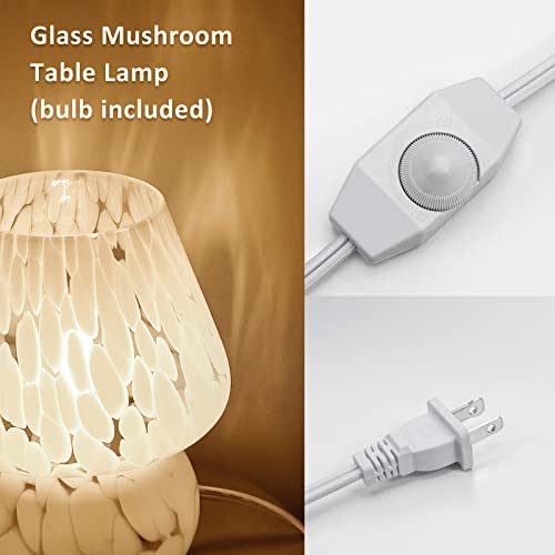 ONEWISH Mushroom Lamp Small Bedside Table Lamp-Nightstand Nightlight Dimmable Stepless, Translucent Glass White Desk Lamp ...