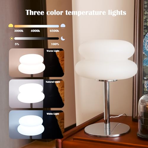 LSTVZSNRX White Mushroom Lamp, Mid Century Modern Lamp for Nightstand, Dimmable Retro Egg Tart Bedside Lamps, Home Decor A...